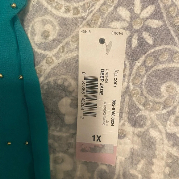 Ana sheer green blue color blouse with gold bead embellishment size 1x plus - Picture 5 of 5